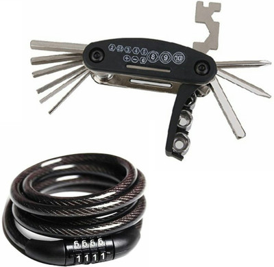 RESHNE Bicycle Multi Repair toolkit with 4 Digit number cable lock (Combo) Cycling Bicycle accessories