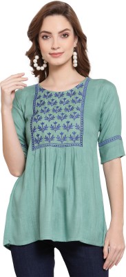 SERONA FABRICS Casual Embroidered Women Light Green Top