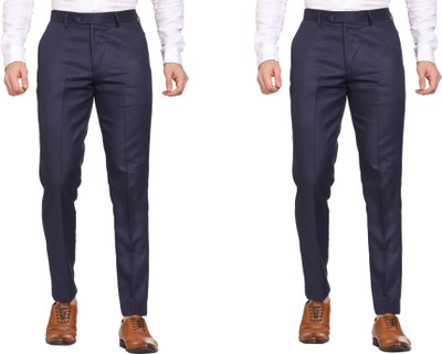 SYLZON Slim Fit Men Dark Blue Trousers