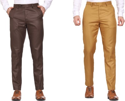 SYLZON Slim Fit Men Brown, Gold Trousers