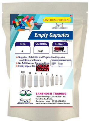 santhosh Trading Pharma raw materials size 0 Black / Red Empty Capsules(1000 No)