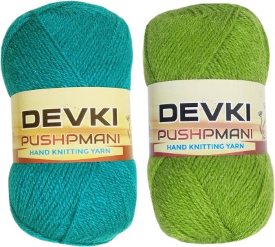 DEVKI PUSHPMANI HAND KNITTING YARN, CROCHET YARN / CROCHET WOOL / THREAD FOR KNITTING SWEATER, SOCKS, CAPS etc. FOR KIDS/GENTS/LADIES. PACK OF 2 BALLS ( RADIUM + LEAF GREEN ). EACH BALL-100 gm . SHADE-DP18.52.200