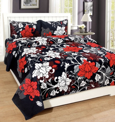 STITCHINGUP 144 TC Microfiber Double Printed Flat Bedsheet(Pack of 1, Black)