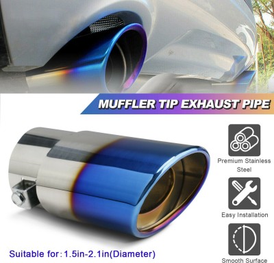 PECUNIA Universal Stainless Steel Exhaust Muffler Tip Pipe Car Oval Rear Exhaust Straight TailPipe Muffler Modification Blue Burnt  Car Silencer(ROUND)