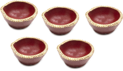 BS NATURAL B S NATURAL Decorative Diwali Diyas | Mitti Diya | Mitti Ke Deepak | Mitt Ka Diya | Terracotta Diya | Designer Clay Diya | Diyas for Pooja - Made in India Pottery (Pack of 5) Table Diya Set(Height: 1 inch)