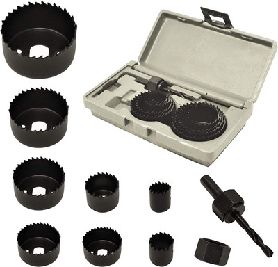 uptodatetools 10-Piece Hole Saw Kit 10-Piece Hole Saw Kit for Wood - Durable Carbon Steel Power Drill Hole Cutter With High Precision Cutting Teeth - Woodworking HCS Hole Saw Kit For Wood, PVC, Plastic,