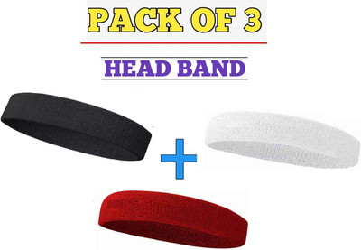 TUMYY 3 HEAD BAND FOR BOYS AND GIRLS , MEN & WOMEN Fitness Band(Black, White, Red, Pack of 3)