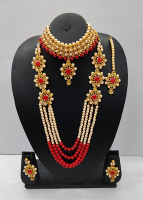 vaishnavi imitation Alloy Gold-plated Red Jewellery Set(Pack of 1)