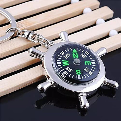 ShopTop Wheel Design Compass Metal Black & Silver Colour Keychain Key Chain