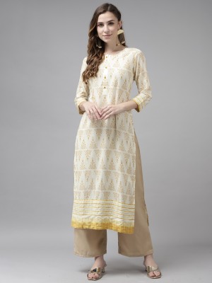 Indo Era Women Printed Straight Kurta(White)