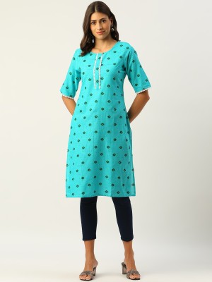 VISHAL CREATION Women Printed Straight Kurta(Light Blue, Dark Green, White)