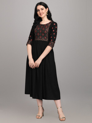 Shree Ramkrishna Fab Women Embroidered Anarkali Kurta(Black)