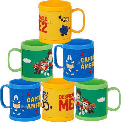 FIDDLERZ Cartoon Printeds for Kids Best Design Plastic Coffee Tea 200ml for Kids Perfect Return Birthday Gifts for Boys (Random Design ) Pack of 6 Plastic Coffee Mug(200 ml, Pack of 6)