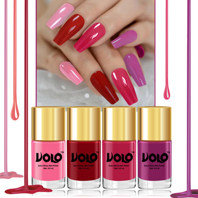 Volo Intense Shine Nail Polish Long Running (Set-03) Tomato Red, Light Pink, Moon Magenta, Bright Plum(Pack of 4)
