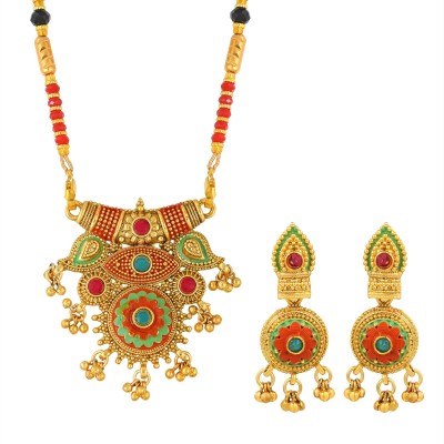 Dzinetrendz Brass Gold-plated Gold, Red Jewellery Set(Pack of 1)