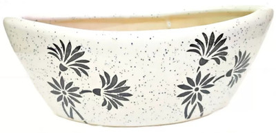 OriginalCeramics White Phulwari Printed oat Shaped Pot Plant Container Set(Ceramic)