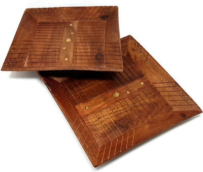 DESI KARIGAR Wooden Handcrafted Serving Tray, Pack Of 2 Tray(Pack of 2)