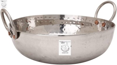 Thathera Stainless Steel Hammered Kadai/Heavy Bottom Cookware/Kadai/Kadhai for Kitchen/Utensils for Cooking, Deep Frying. Kadhai 24 cm diameter with Lid 2 L capacity(Stainless Steel)