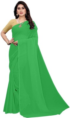 V And V Shop Solid/Plain Bollywood Chiffon Saree(Green)