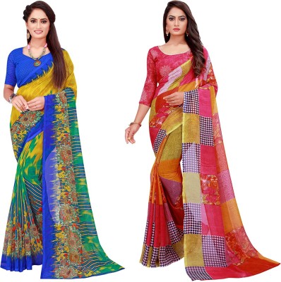 Saadhvi Geometric Print Daily Wear Georgette Saree(Pack of 2, Red, Yellow)