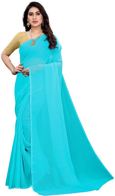 JiproStore Solid/Plain Bollywood Chiffon Saree(Light Blue)