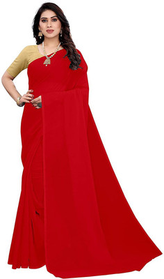 JiproStore Solid/Plain Bollywood Chiffon Saree(Red)