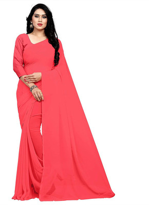 JiproStore Solid/Plain Bollywood Lycra Blend Saree(Pink)