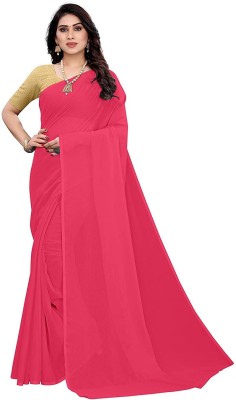 V And V Shop Solid/Plain Bollywood Chiffon Saree(Red)