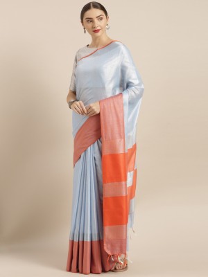 vastranand Color Block Bollywood Linen Saree(Blue, Orange)