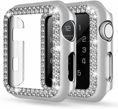 KAZUKI Front and Back Tempered Glass for Premium Watch Case Cover Compatible with Apple Watch Series 4 | Series 5 | Series 6 | Series SE (40mm) | Bling Crystal Diamonds Shiny Rhinestone | Build-in Tempered Glass Screen Protector | 40mm (Silver)(Pack of 1)