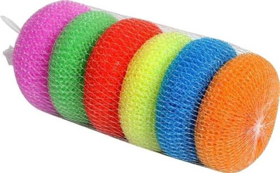 GreenFeather Plastic Round Nylon Scrubbers for Bath, Teflon pots and Pans Cleans up Big Messes with Little Effort Safe for Non-Stick cookware (Multicolour, Medium) - Set of 6 Scrub Pad(Large, Pack of 6)