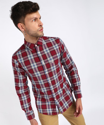 U.S. POLO ASSN. Men Checkered Casual Maroon Shirt