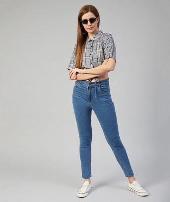 Chimpaaanzee Women Checkered Casual Black Shirt