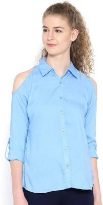 Style Quotient Women Solid Casual Blue Shirt