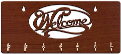 Welcome_Home-Brown Wooden Key Holder (7 Hooks, Brown) Wood Key Holder(7 Hooks, Multicolor)