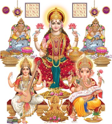 god & god's 61 cm Laxmi Ganesha Sarswati Wall Sticker Self Adhesive Sticker(Pack of 1)