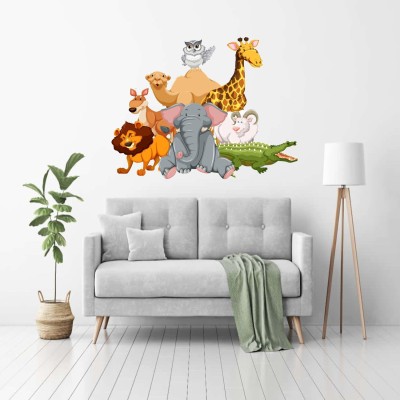 WALLSTICK 69 cm Happy Animals Decorative wallsticker Self Adhesive Sticker(Pack of 1)
