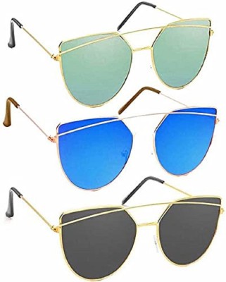 sunwear Butterfly Sunglasses(For Men & Women, Green, Blue, Black)