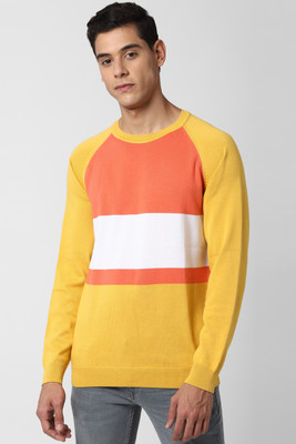 PETER ENGLAND Colorblock Round Neck Casual Men Yellow Sweater