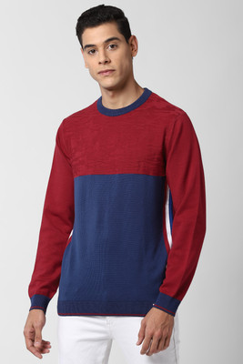 PETER ENGLAND Colorblock Round Neck Casual Men Blue, Red Sweater