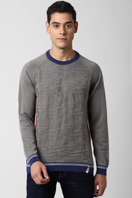 PETER ENGLAND Self Design Casual Men Grey Sweater