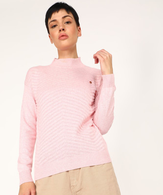 KILLER Self Design High Neck Casual Women Pink Sweater