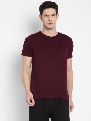 Ap'pulse Solid Men Round Neck Maroon T-Shirt