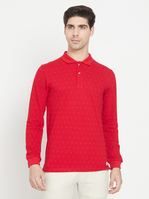METTLE Printed Men Polo Neck Red T-Shirt