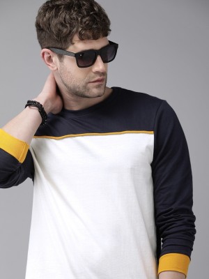 Roadster Colorblock Men Round Neck Dark Blue T-Shirt