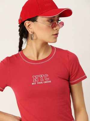 Dressberry Typography Women Round Neck Red T-Shirt