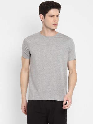 Ap'pulse Solid Men Round Neck Grey T-Shirt