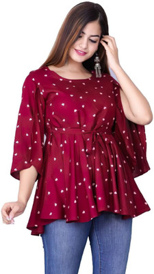 Milax Party Printed Women Maroon Top
