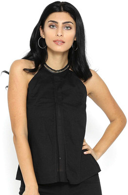 Style Quotient Casual Striped Women Black Top