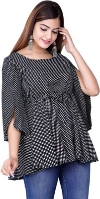 Milax Party Printed Women Black Top